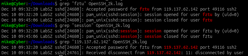 Session open and close events for the successful login